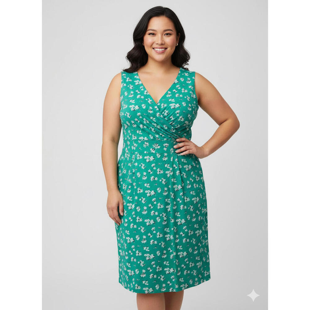 Lands End Green Floral Sleeveless Midi Dress 1X